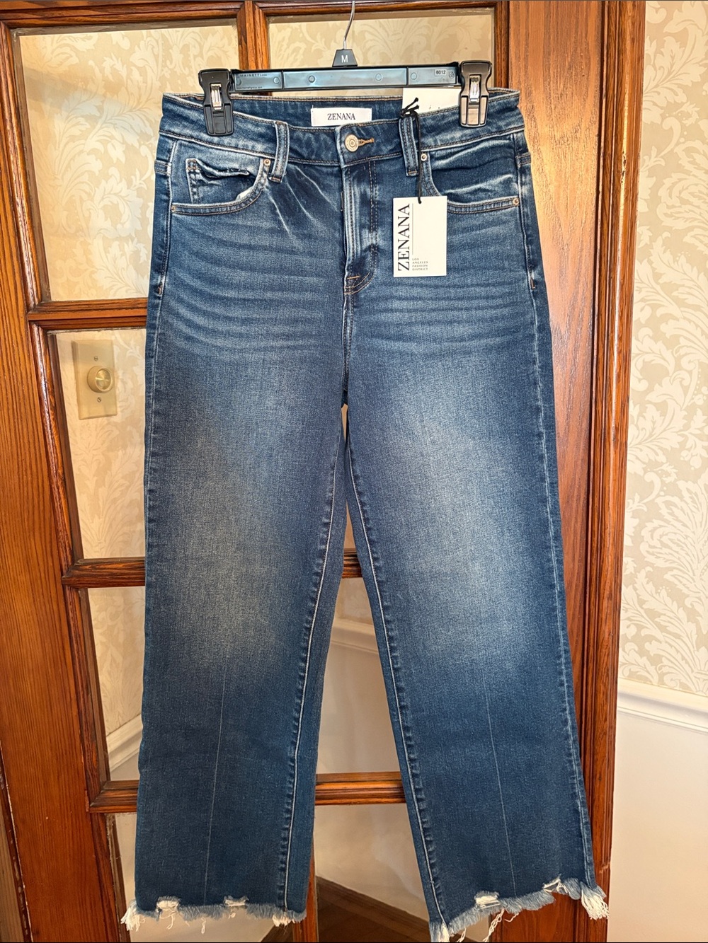 Zenana Outfitters Medium Wash High-Rise Straight Jeans with Raw Hem